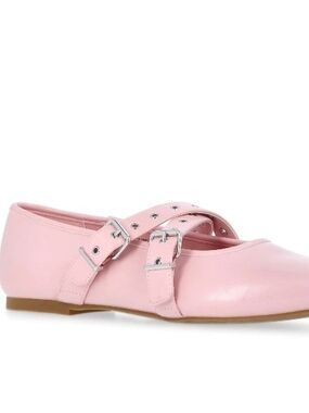 NEW No Boundaries Mary Jane Ballet Flats Cross Strap Buckle Shoes Pink Black NWT